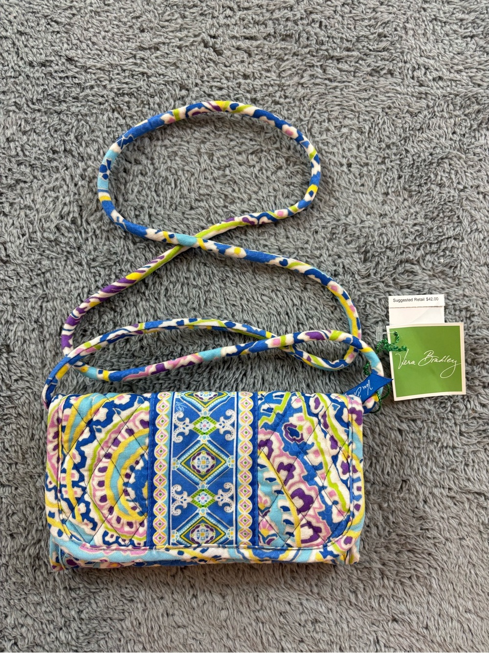 Vera Bradley Quilted Crossbody in Blue, Yellow, Purple Multi new with tags